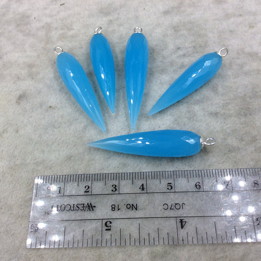 Sky Blue Quartz Bezel | Large Sterling Silver Finish Faceted Spike Opaque Pendant Component  ~ 10mm x 35 - 40mm - Sold Per Each
