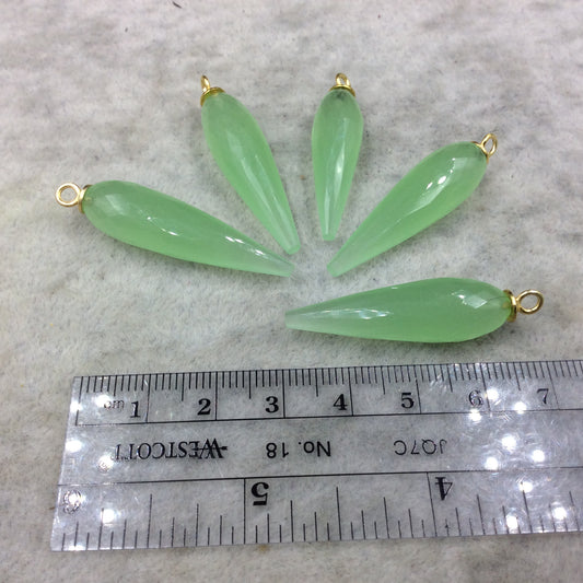 Spring Green Quartz Bezel | Large Gold Plated Sterling Silver Finish Faceted Spike Opaque Pendant  ~ 10mm x 35 - 40mm - Sold Per Each