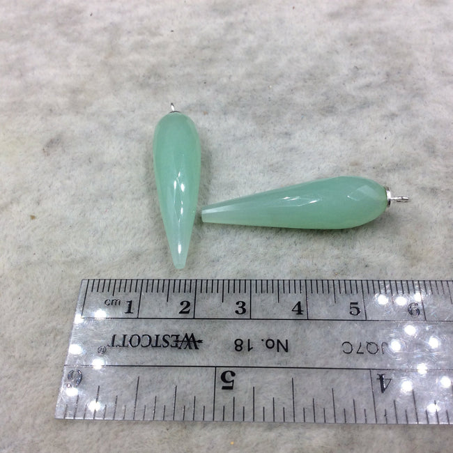 Seafoam Green Quartz Bezel | Large Sterling Silver Finish Faceted Spike Opaque Pendant Component  ~ 10mm x 35 - 40mm - Sold Per Each