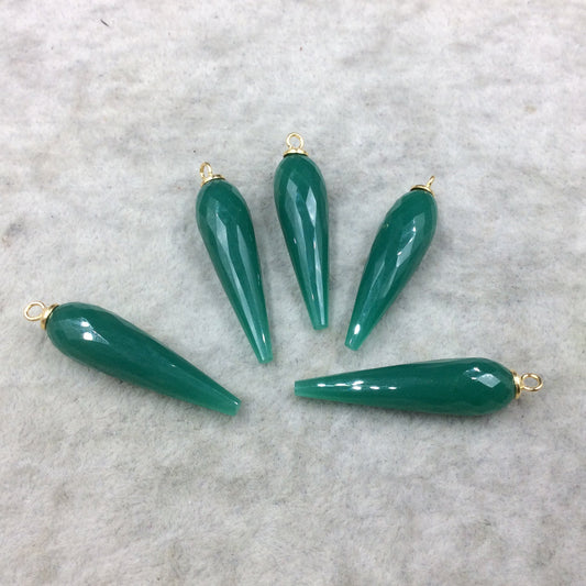 Emerald Green Quartz Bezel | Large Gold Plated Sterling Silver Finish Faceted Spike Opaque Pendant  ~ 10mm x 35 - 40mm - Sold Per Each
