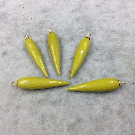 Large Gold Plated Sterling Silver Finish Faceted Spike Opaque Chartreuse Green Quartz Pendant  ~ 10 x 35-40mm - Sold Per Each, At Random