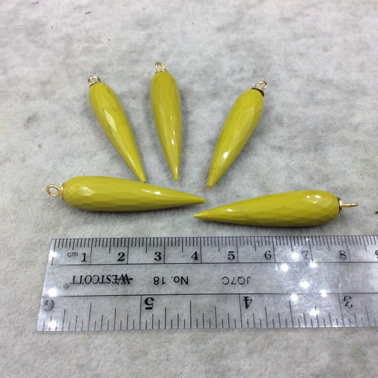 Large Gold Plated Sterling Silver Finish Faceted Spike Opaque Chartreuse Green Quartz Pendant  ~ 10 x 35-40mm - Sold Per Each, At Random