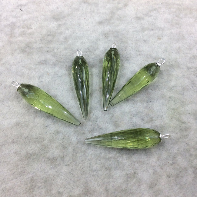 Large Sterling Silver Finish Faceted Spike Transparent Light Green Quartz Component  10 x 35-40mm - Sold Per Each, Selected at Random