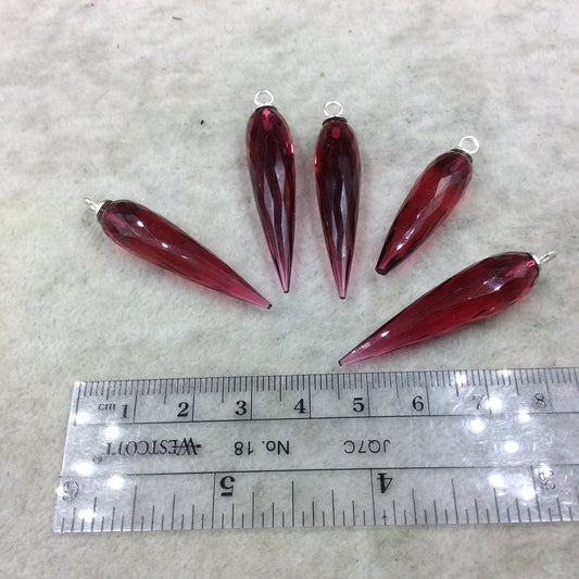 Magenta Quartz Bezel | Large Sterling Silver Finish Faceted Spike Transparent Component - 10mm x 35 - 40mm - Sold Per Each