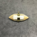 2" Iridescent Cream/Yellow Natural Abalone Shell Double Ended Pointed Spike Pendant with Gold Bail - Measuring 50mm x 18mm - (TR)