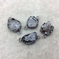 Gunmetal Finish Medium Raw Nugget Genuine Rutilated Quartz Wavy Bezel Connector - ~ 13mm - 16mm Long - Sold Individually, Selected Randomly