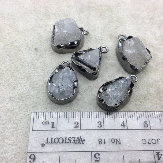 Gunmetal Finish Medium Raw Nugget Genuine Rutilated Quartz Wavy Bezel Pendant  ~ 14mm - 17mm Long - Sold Individually, Selected Randomly