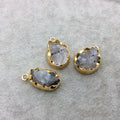 Gold Finish Medium Raw Nugget Genuine Rutilated Quartz Wavy Bezel Pendant - ~ 13mm - 16mm Long - Sold Individually, Selected Randomly