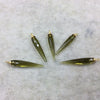 Olive Green Quartz Bezel | Small Gold Plated Sterling Silver Finish Faceted Spike Transparent Pendant  ~ 7mm x 22 - 25mm - Sold Per Each