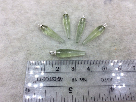 Small Sterling Silver Finish Faceted Spike Transparent Light Green Quartz Component  7 x 22-25mm - Sold Per Each, Selected at Random