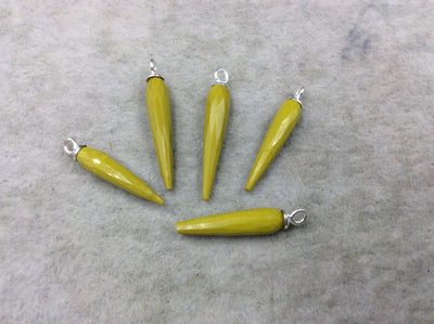 Small Sterling Silver Finish Faceted Spike Opaque Chartreuse Green Quartz Component  7 x 22-25mm - Sold Per Each, Selected at Random