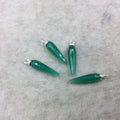 Small Sterling Silver Finish Faceted Spike Opaque Emerald Green Quartz Component  7 x 22-25mm - Sold Per Each, Selected at Random