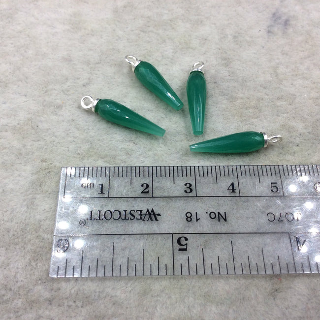 Small Sterling Silver Finish Faceted Spike Opaque Emerald Green Quartz Component  7 x 22-25mm - Sold Per Each, Selected at Random