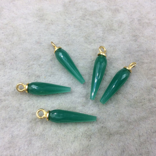 Small Gold Plated Sterling Silver Finish Faceted Spike Opaque Emerald Green Quartz Pendant  ~ 7 x 22-25mm - Sold Per Each, At Random