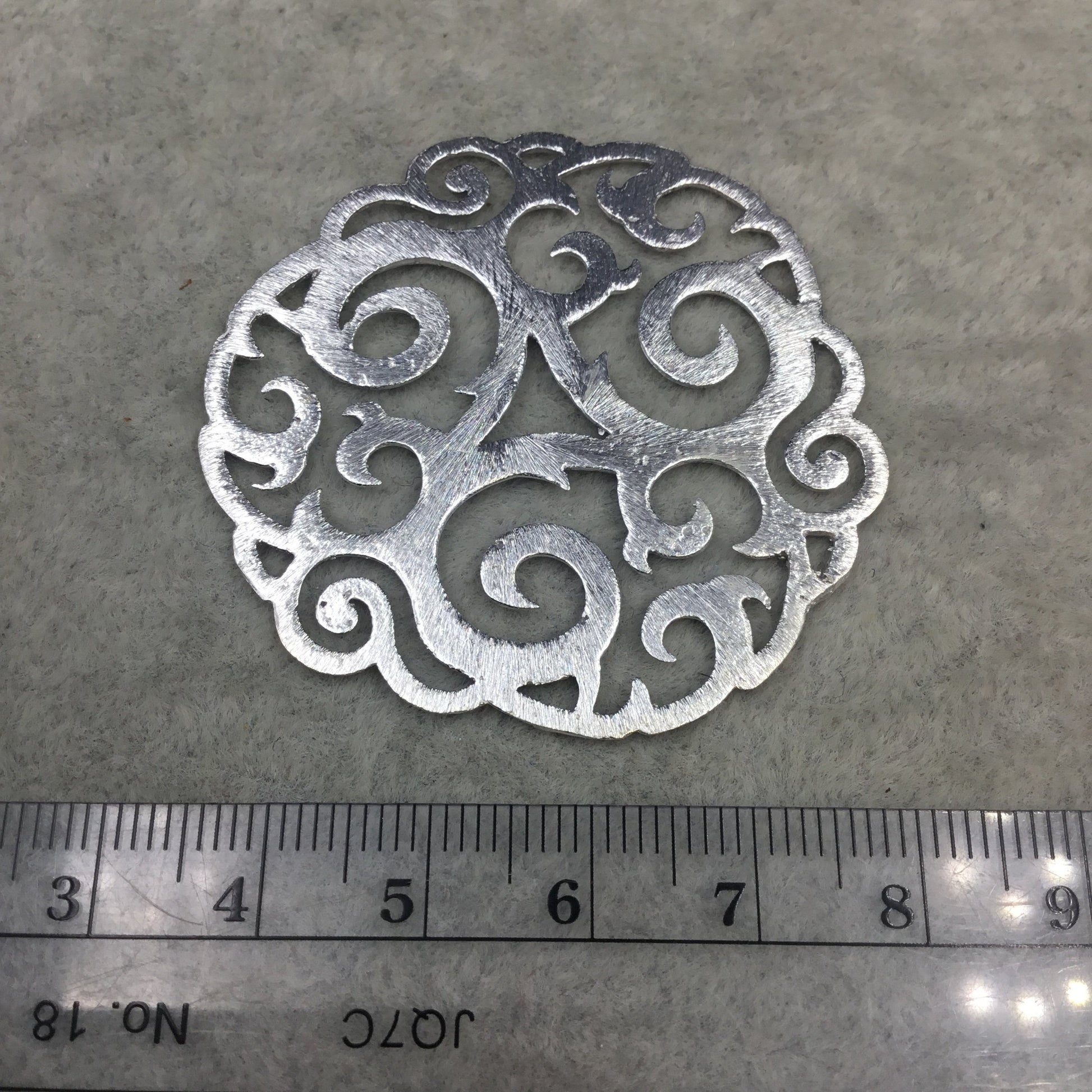 Medium Sized Silver Plated Tribal Swirl Cutout Shaped Brushed Finish Copper Components - Measuring 47mm x 47mm - Sold in Packs of 4