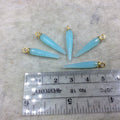 Aqua Blue Quartz Bezel | Small Gold Plated Sterling Silver Finish Faceted Spike Opaque Pendant ~ 7mm x 22-25mm - Sold Per Each, At Random