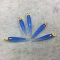 Small Gold Plated Sterling Silver Finish Faceted Spike Opaque Denim Blue Quartz Pendant  ~ 7 x 22-25mm - Sold Per Each, At Random
