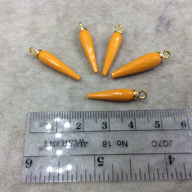 Small Gold Plated Sterling Silver Finish Faceted Spike Opaque Orange Quartz Pendant  ~ 7 x 22-25mm - Sold Per Each, At Random