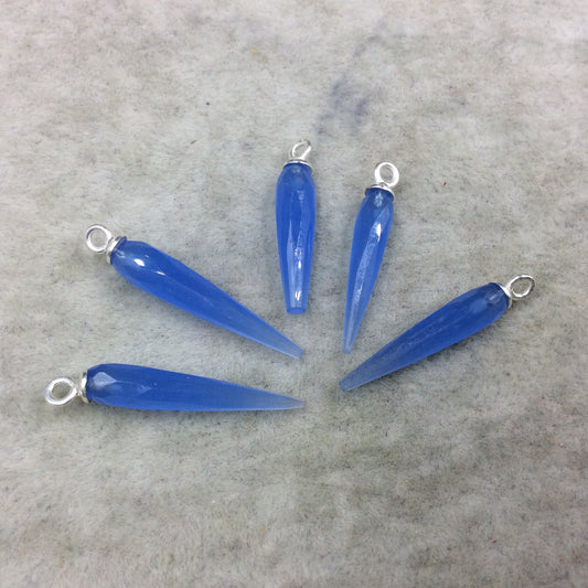 Denim Blue Quartz Bezel | Small Sterling Silver Finish Faceted Spike Opaque Component - 7mm x 22 - 25mm - Sold Per Each, Selected at Random
