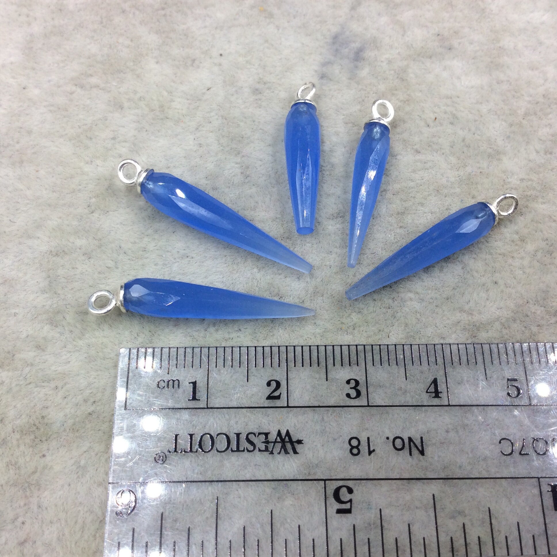 Denim Blue Quartz Bezel | Small Sterling Silver Finish Faceted Spike Opaque Component - 7mm x 22 - 25mm - Sold Per Each, Selected at Random
