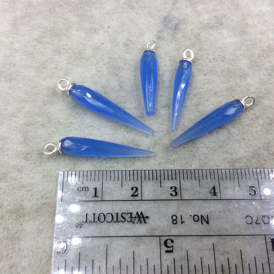 Denim Blue Quartz Bezel | Small Sterling Silver Finish Faceted Spike Opaque Component - 7mm x 22 - 25mm - Sold Per Each, Selected at Random