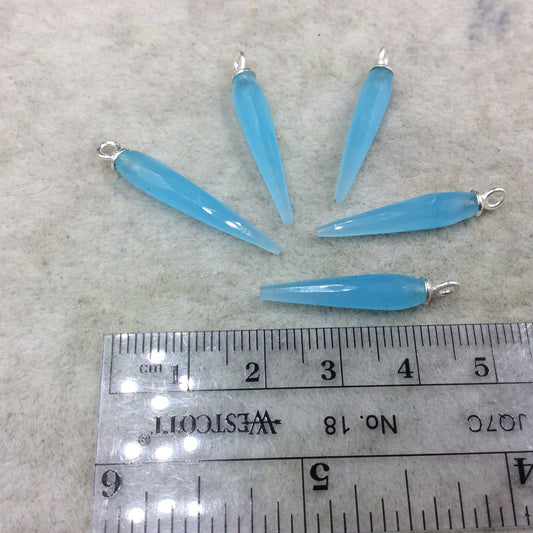Sky Blue Quartz Bezel | Small Sterling Silver Finish Faceted Spike Opaque Component - 7mm x 22 - 25mm - Sold Per Each, Selected at Random