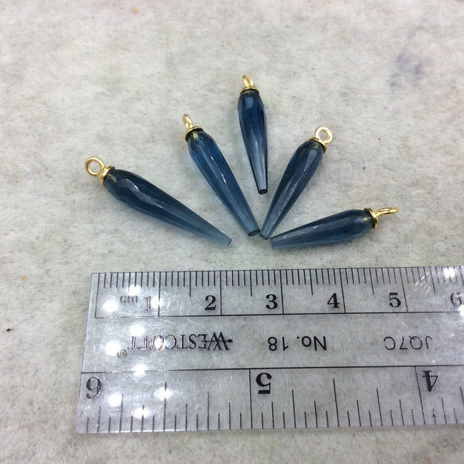 Small Gold Plated Sterling Silver Finish Faceted Spike Transparent Blue Gray Quartz Pendant  ~ 7 x 22-25mm - Sold Per Each, At Random
