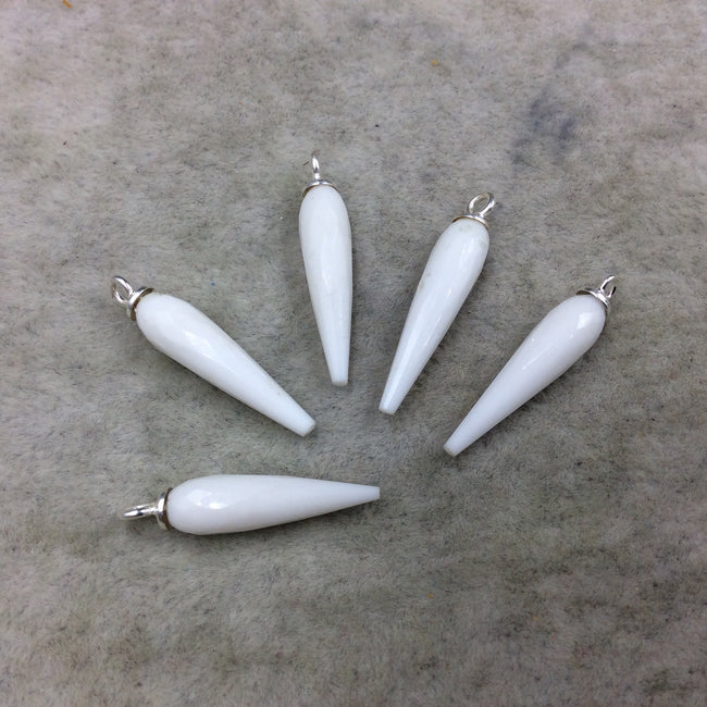 White Quartz Bezel | Small Sterling Silver Finish Faceted Spike Opaque Component - 7mm x 22 - 25mm - Sold Per Each, Selected at Random