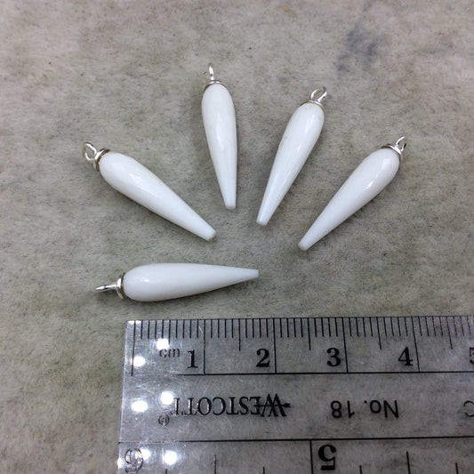 White Quartz Bezel | Small Sterling Silver Finish Faceted Spike Opaque Component - 7mm x 22 - 25mm - Sold Per Each, Selected at Random