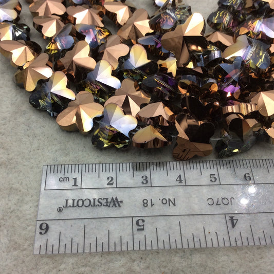 12mm x 15mm Glossy Faceted Transparent/Metallic Pink/Green/Copper Crystal Glass Butterfly Shaped Beads - Sold By 12" Strands (~ 25 Beads)