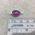 Sterling Silver Faceted Magenta (Lab Created) Quartz Teardrop Shaped Bezel Connector - Measuring 10mm x 15mm - Sold Individually