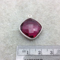Sterling Silver Faceted Magenta (Lab Created) Quartz Diamond Shaped Bezel Pendant - Measuring 18mm x 18mm - Sold Individually