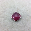 Sterling Silver Faceted Magenta (Lab Created) Quartz Diamond Shaped Bezel Pendant - Measuring 18mm x 18mm - Sold Individually
