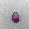 Sterling Silver Faceted Magenta (Lab Created) Quartz Teardrop Shaped Bezel Pendant - Measuring 18mm x 25mm - Sold Individually