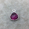 Sterling Silver Faceted Magenta (Lab Created) Quartz Heart/Teardrop Shaped Bezel Pendant - Measuring 10mm x 10mm - Sold Individually