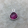 Sterling Silver Faceted Magenta (Lab Created) Quartz Heart/Teardrop Shaped Bezel Pendant - Measuring 10mm x 10mm - Sold Individually