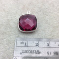 Sterling Silver Faceted Magenta (Lab Created) Quartz Square Shaped Bezel Pendant - Measuring 18mm x 18mm - Sold Individually
