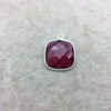 Sterling Silver Faceted Magenta (Lab Created) Quartz Square Shaped Bezel Pendant - Measuring 18mm x 18mm - Sold Individually
