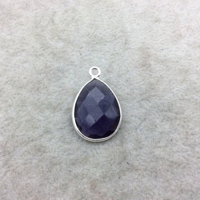Sterling Silver Faceted Amethyst (Lab Created) Quartz Teardrop Shaped Bezel Pendant - Measuring 15mm x 20mm - Sold Individually