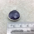 Sterling Silver Faceted Amethyst (Lab Created) Quartz Heart/Teardrop Shaped Bezel Pendant - Measuring 18mm x 18mm - Sold Individually