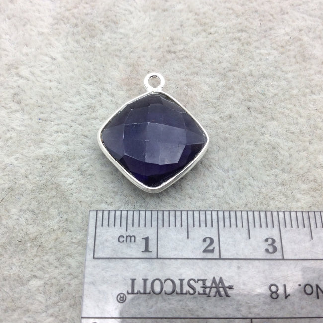 Sterling Silver Faceted Amethyst (Lab Created) Quartz Diamond Shaped Bezel Pendant - Measuring 15mm x 15mm - Sold Individually