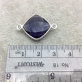 Sterling Silver Faceted Amethyst (Lab Created) Quartz Diamond Shaped Bezel Connector - Measuring 15mm x 15mm - Sold Individually