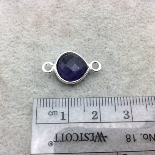 Sterling Silver Faceted Amethyst (Lab Created) Quartz Teardrop/Heart Shaped Bezel Connector - Measuring 10mm x 10mm - Sold Individually