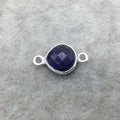 Sterling Silver Faceted Amethyst (Lab Created) Quartz Teardrop/Heart Shaped Bezel Connector - Measuring 10mm x 10mm - Sold Individually