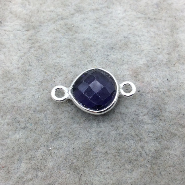 Sterling Silver Faceted Amethyst (Lab Created) Quartz Teardrop/Heart Shaped Bezel Connector - Measuring 10mm x 10mm - Sold Individually