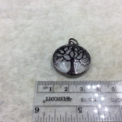 1" Gunmetal Plated Copper Cut Out Tree Focal Bezel Pendant with Clear Quartz - Measures 26mm x 26mm - Sold Per Each, Chosen at Random