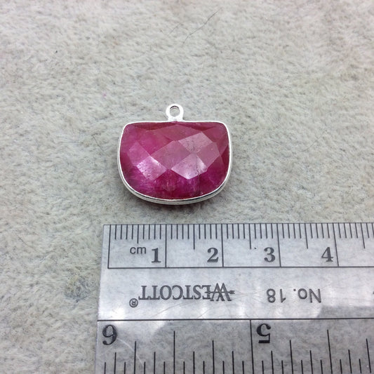 Sterling Silver Faceted Half Moon Shape Corundum/Ruby Bezel Pendant Component - ~ 16mm x 20mm - Natural  Semi-Precious Gemstone