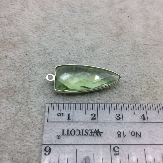 Sterling Silver Faceted Arrow Shape Pale Green Hydro (Lab Created) Quartz Bezel Pendant Component  ~ 12mm x 28mm - Natural Gemstone