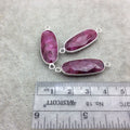 Sterling Silver Faceted Long Oval Shape Corundum/Ruby Bezel 2 Ring Pendant/Connector Component - ~ 10mm x 25mm - Natural  Gemstone