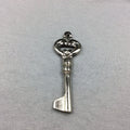Large Heavy Silver Plated Copper Antique Skeleton Key Shaped Pendant/Component Style A - Measures 27mm x 85mm - Sold Per Each, At Random